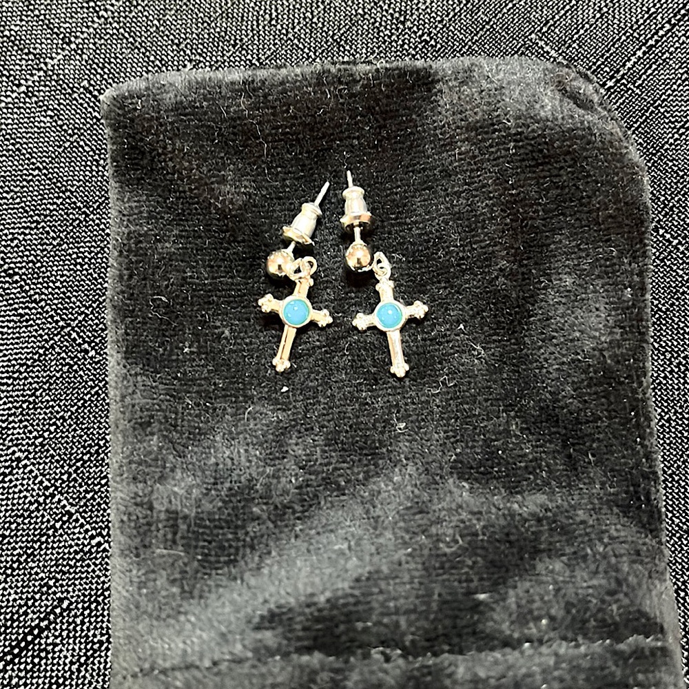 Silver & turquoise cross dangle earrings